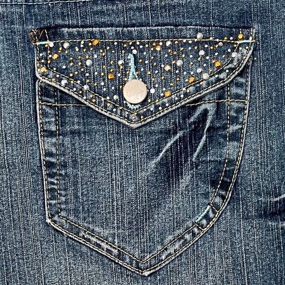 Y2K Zoey Beth Denim Skirt Size Medium Low Rise Mini Blue Jean Embellished Bling - Picture 5 of 10